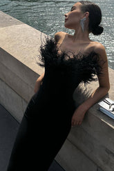 Veronica Feather Trim Strapless Maxi Dress